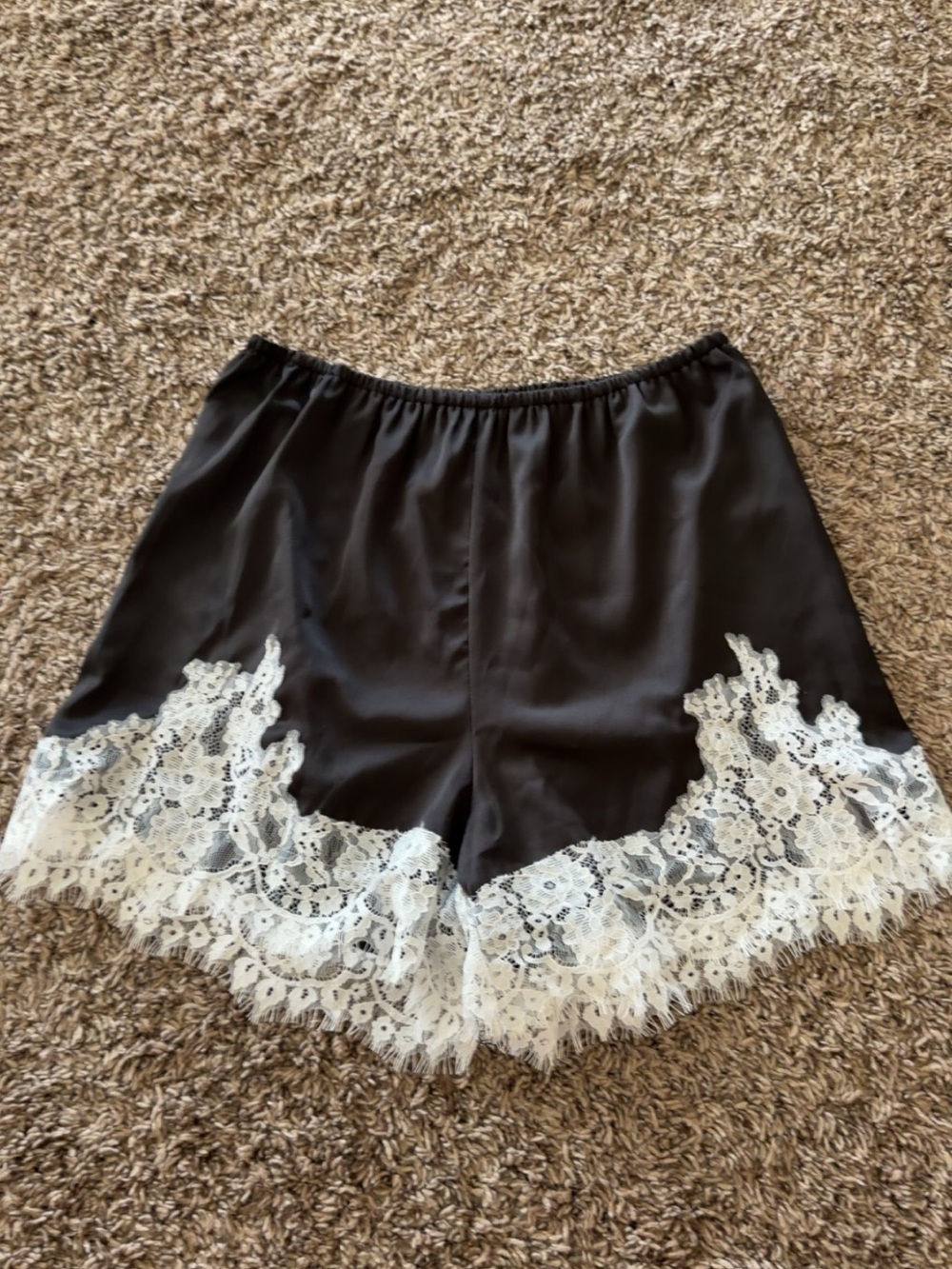 Silky Black Lace-Trim Shorts